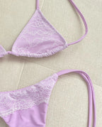 Pink Lace Patchwork Bikini Sexy Women Swimsuit Push Up Swimwear Female Bandeau Biquini Halter Bathing Suit Bodysuit Beachwear