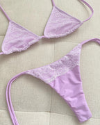 Pink Lace Patchwork Bikini Sexy Women Swimsuit Push Up Swimwear Female Bandeau Biquini Halter Bathing Suit Bodysuit Beachwear